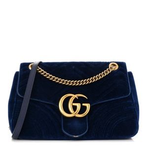 Velvet Matelasse Small GG Marmont Shoulder Bag Cobalt Blue